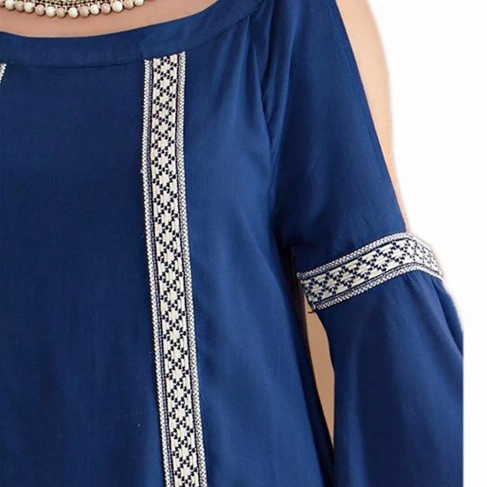 Entro blue bohemian cold shoulder dress - Picture 2 of 6